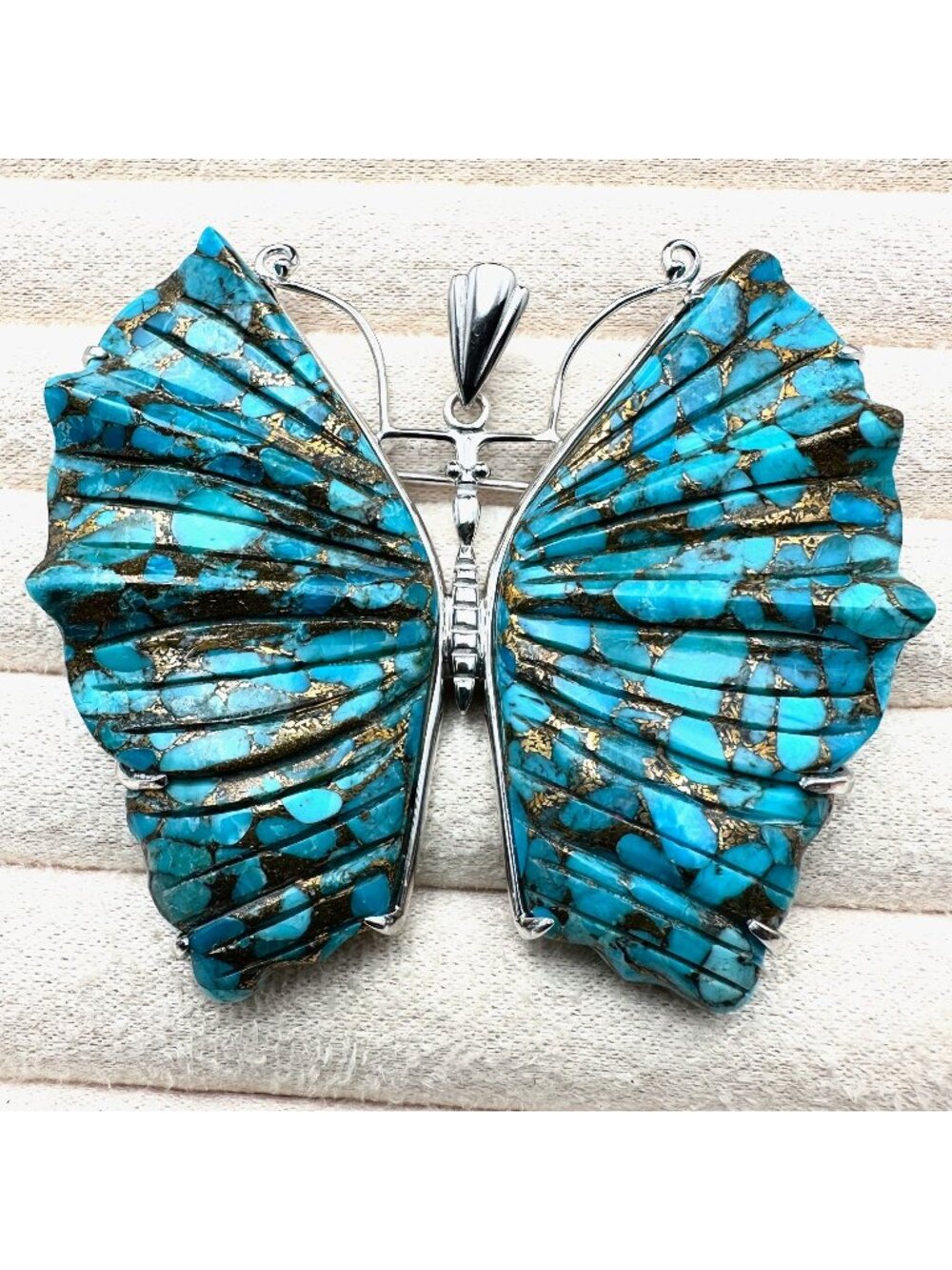 D Joy Turquoise Sterling Silver Pendant Huge 2.75 Inch Beautiful Matrix